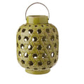 12.5x22 Green Glazed Terracotta Crackled Decorative Pillar Candle Lantern U126767