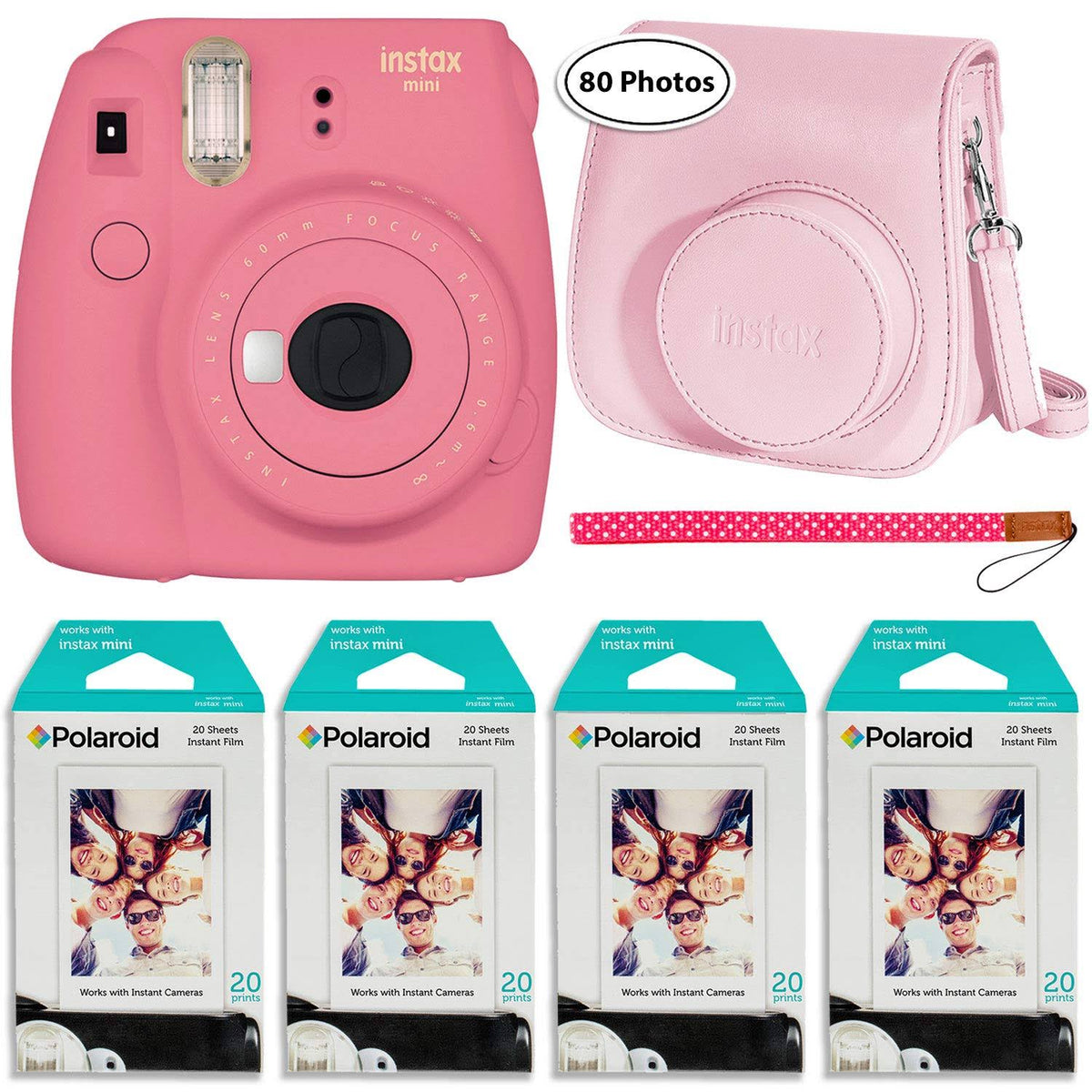 Flamingo Pink Instant Camera, 80 Sheets Instant Film Bundle L31447