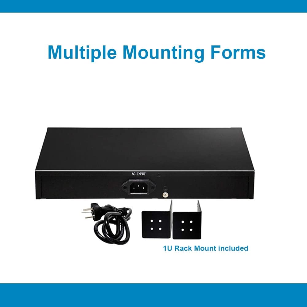 16 Port 10/100Mbps PoE Switch Unmanaged with 2 Gigabit Uplink Ports V39618