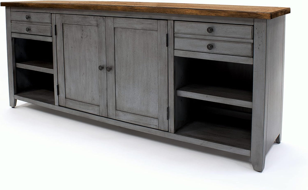 Smoky Blue 72 TV Console Entertainment Stand Wood Accent Cabinet Q883