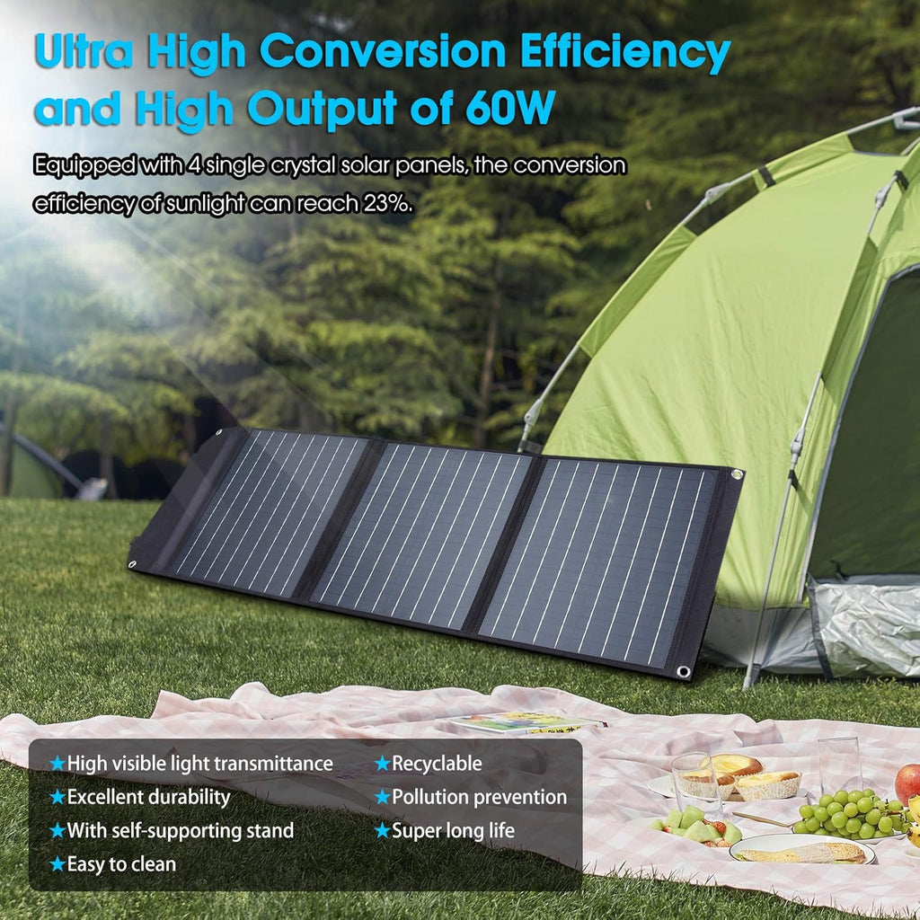60W Foldable Solar Panel Battery Charger with USB Port DC Output G476613