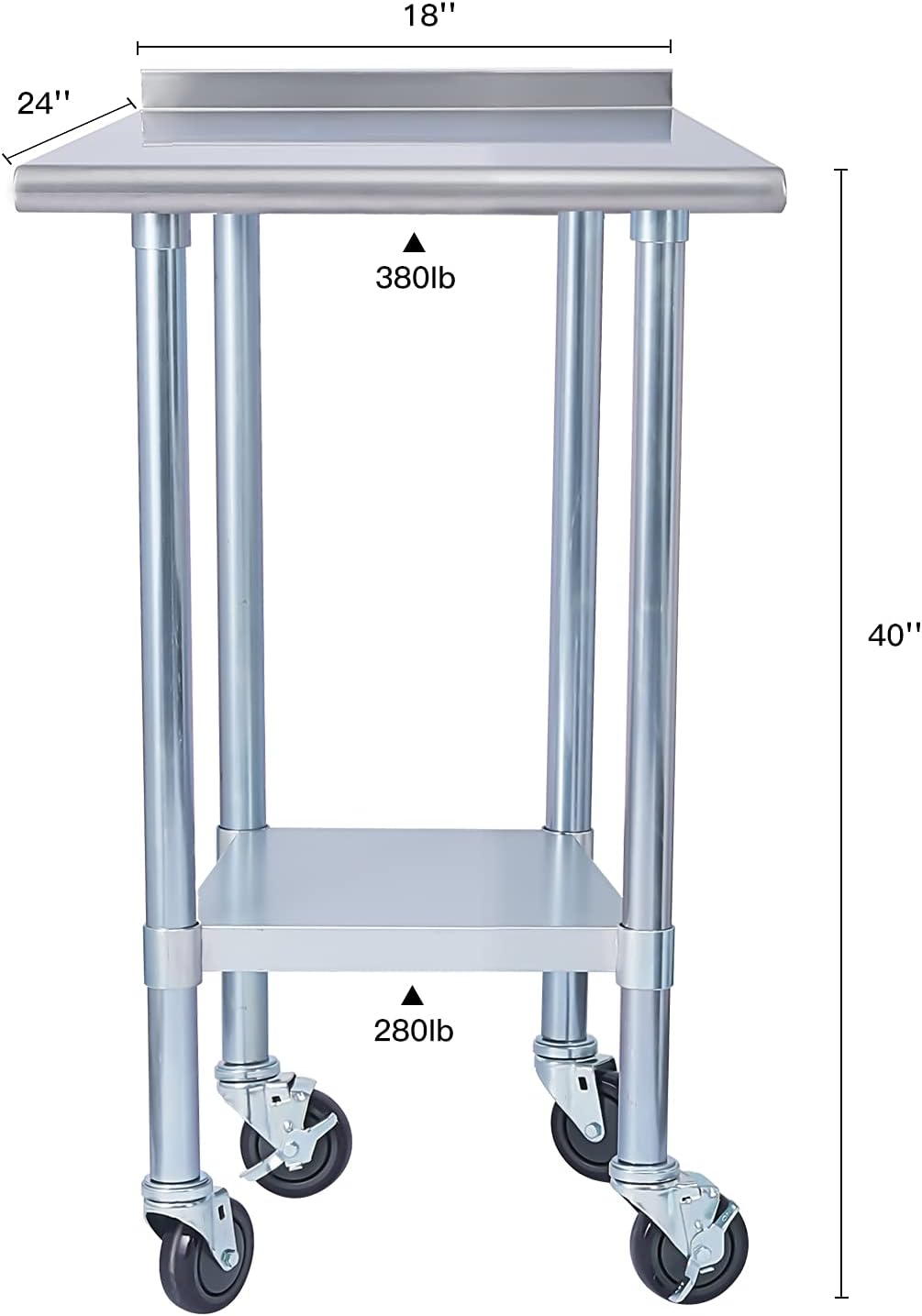 Stainless Steel 24 x 18 Inches Worktable with Backsplash W48072