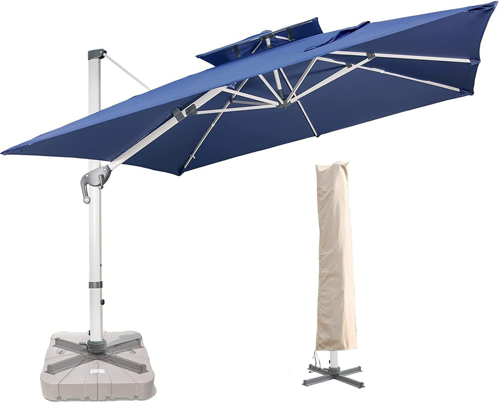 Khaki 10 x 10 FT Square Cantilever Umbrella with Cross Base and Cover E121988