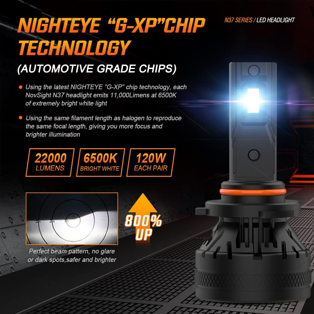 9006 HB4 LED Headlight Bulbs, 22000LM 120W, High and Low Beam Conversion Kit, 6500K Cool White, IP68 Waterproof, Pack of 2 T340671
