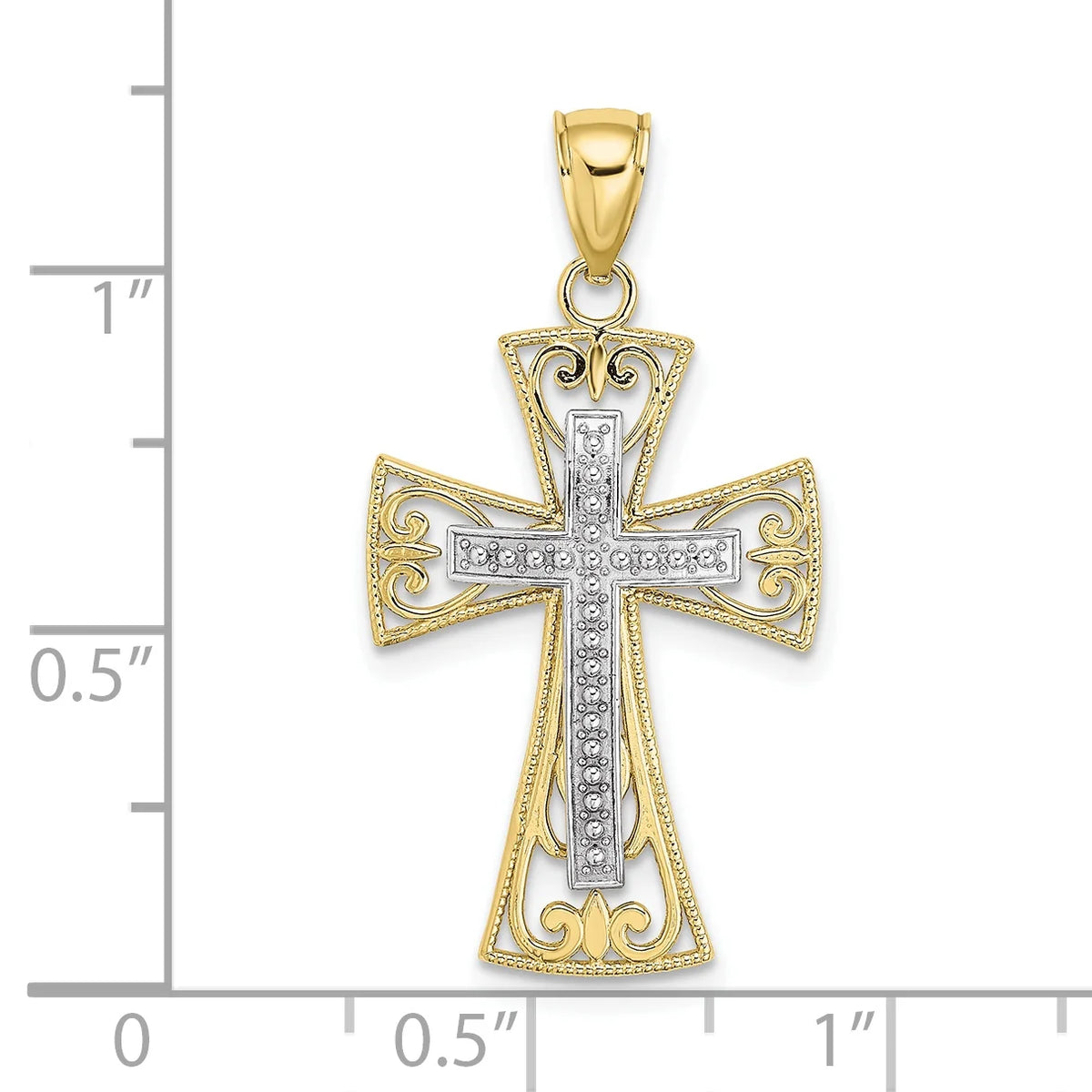 10K Two-Tone Beaded Filigree Cross Charm R500607