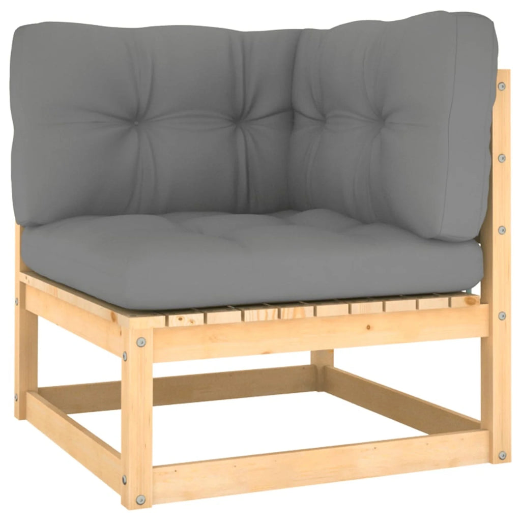11 Piece Patio Lounge Set with Gray Cushion Pinewood Sectional Outdoor Furniture Set G412528