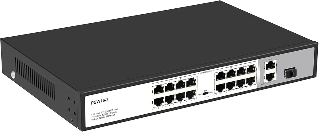16 Port 10/100Mbps PoE Switch Unmanaged with 2 Gigabit Uplink Ports V39618