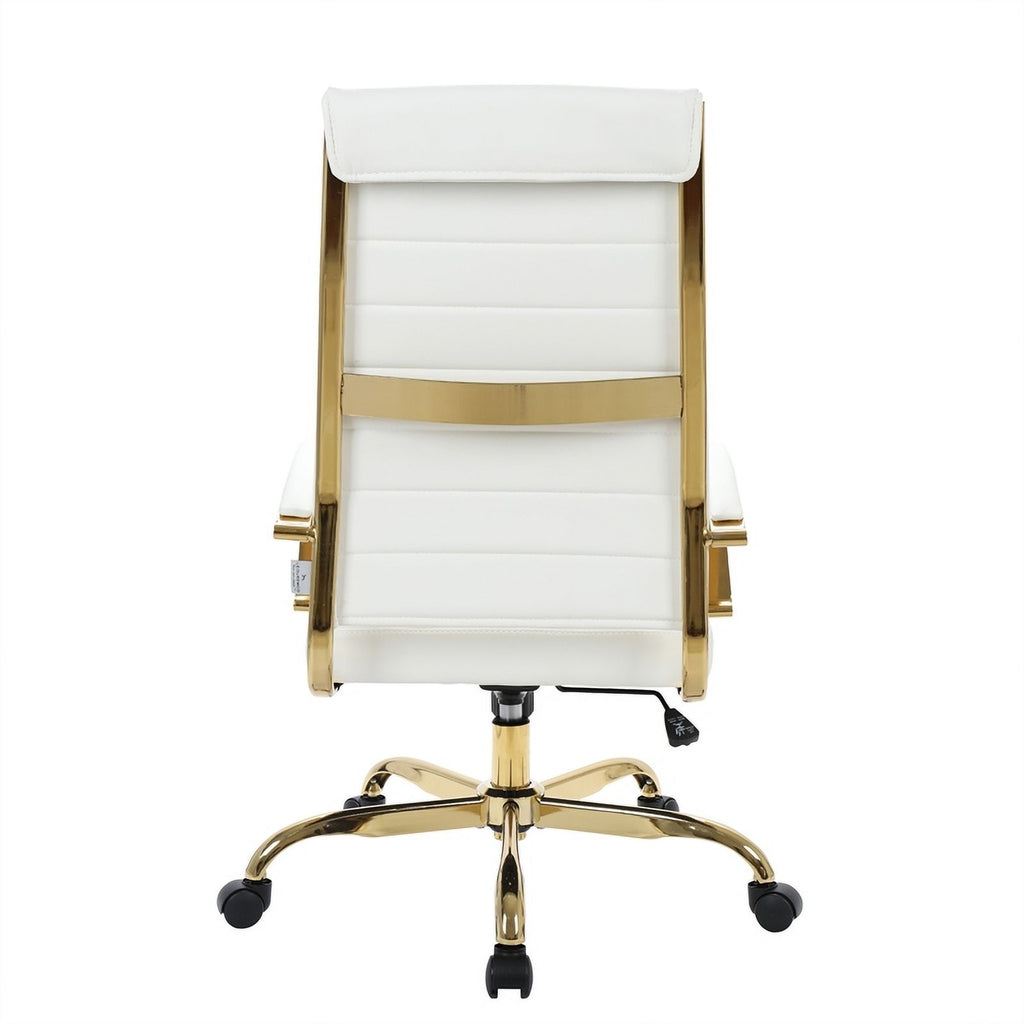 Modern Faux Leather High-Back Office Chair in White/Gold H27718