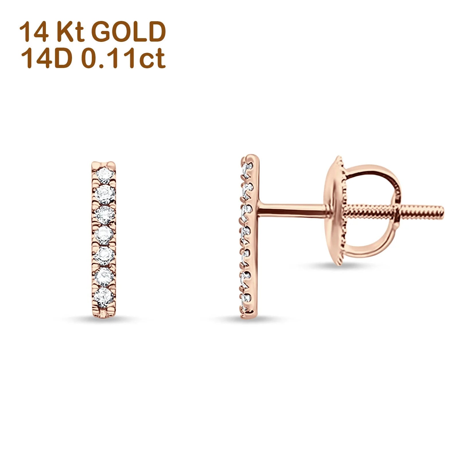 14K Rose Gold Diamond Stud Earrings With Screw Back Closure L858825
