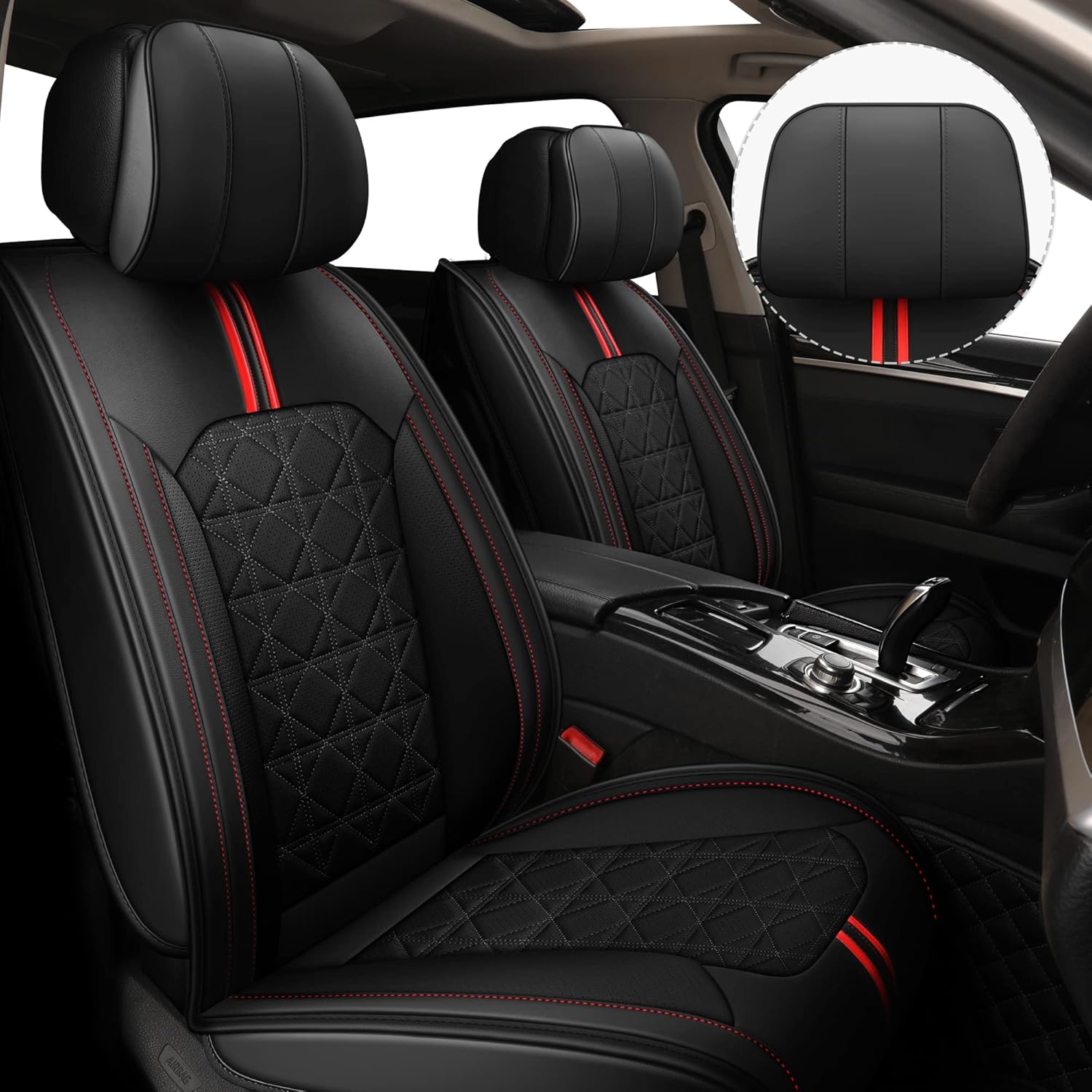 Black Green Leather Car Seat Covers Full Set A61848