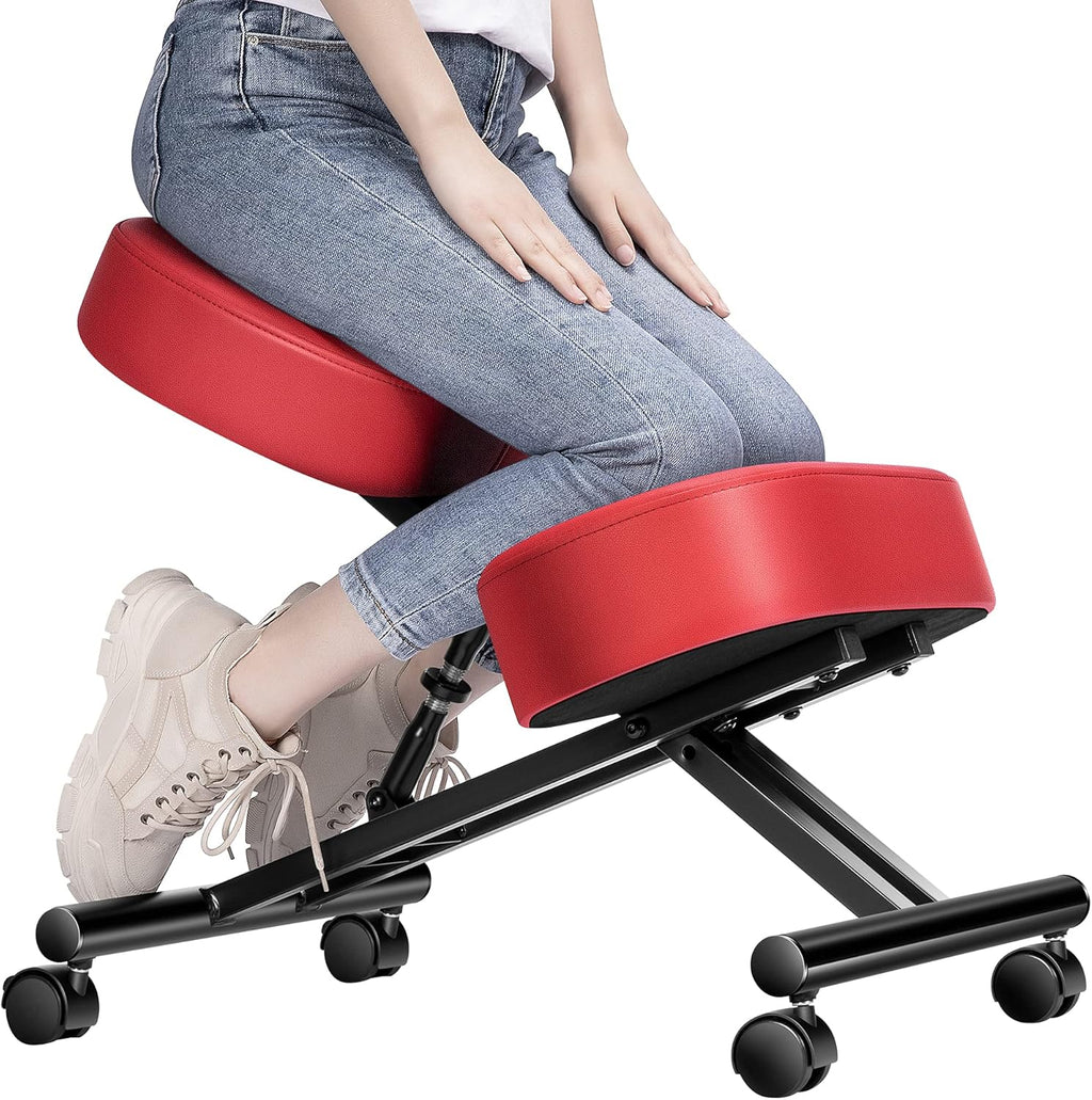 Red Ergonomic Kneeling Chair with Thick Foam Cushions T356471