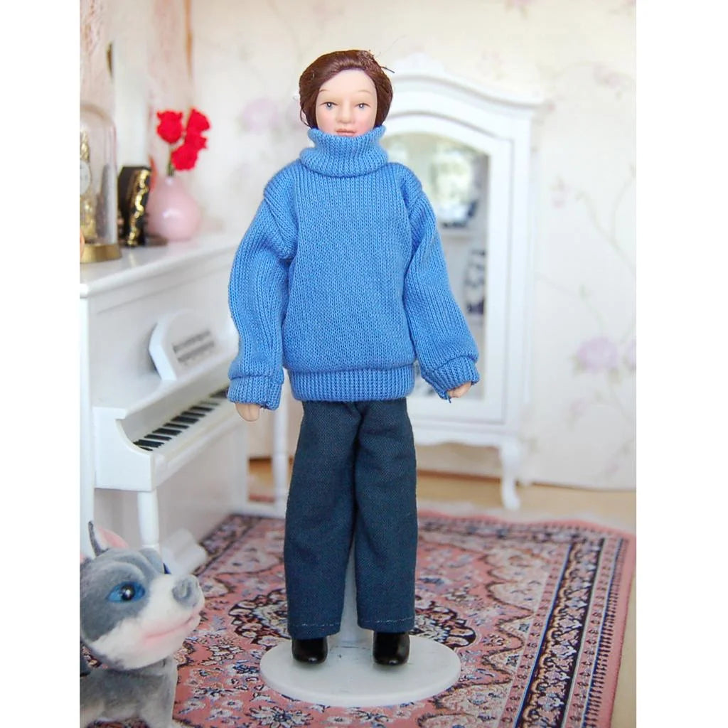 Blue Dollhouse Miniature People Figure with Display Stand J632334