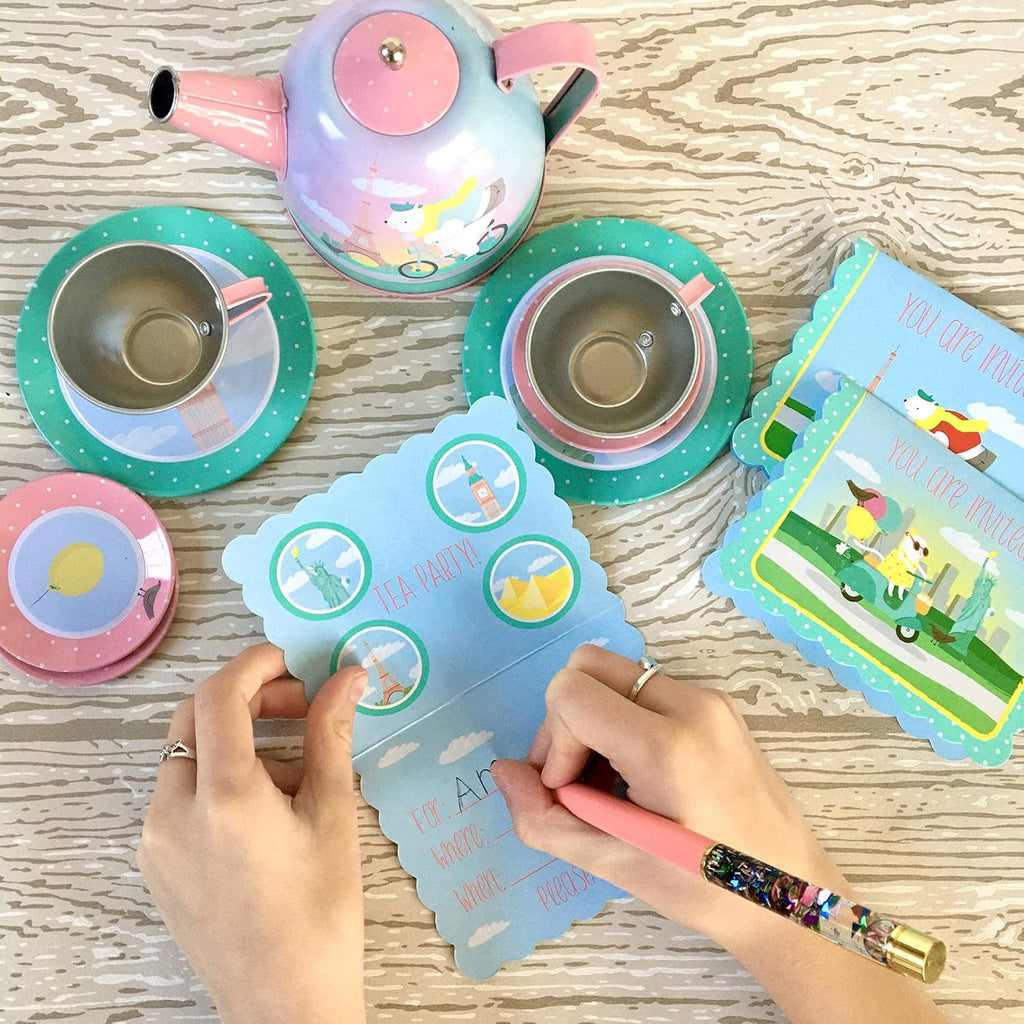 15 Piece Tin Tea Set with Carry Case V95589