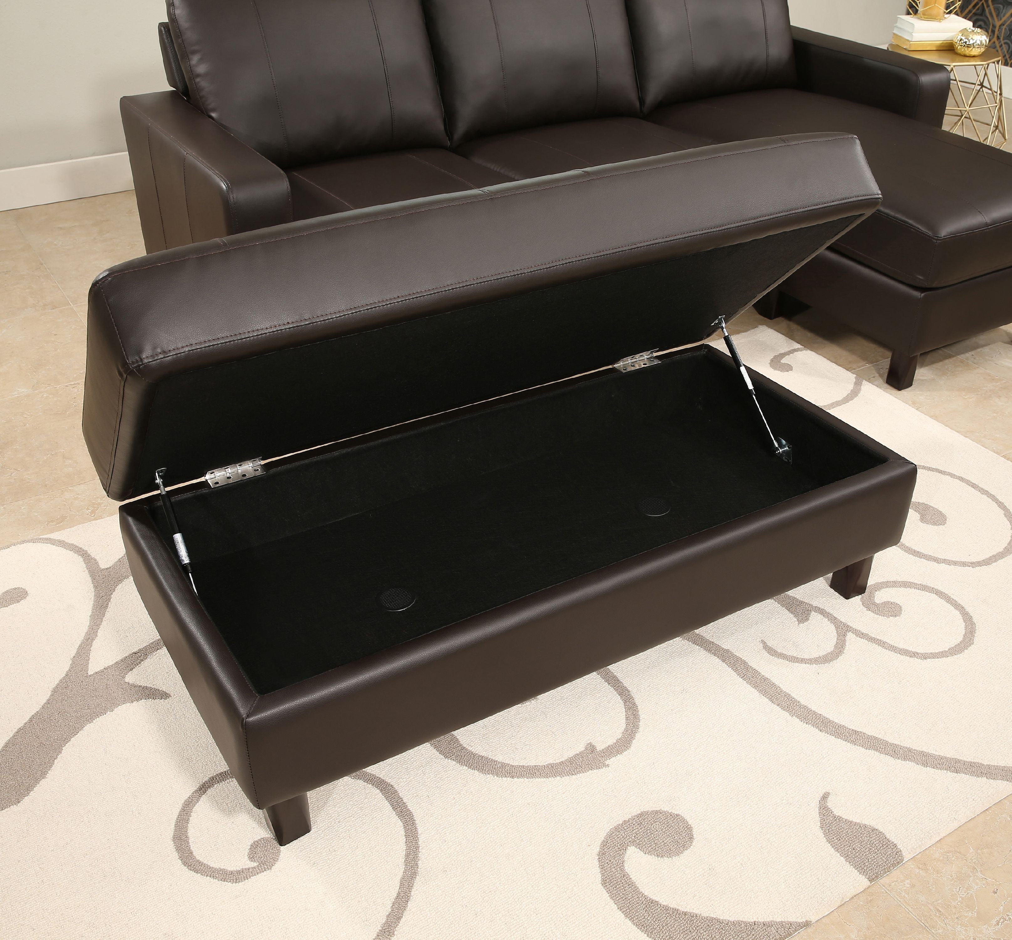 Brown Leather Reversible Sectional and Ottoman Y257