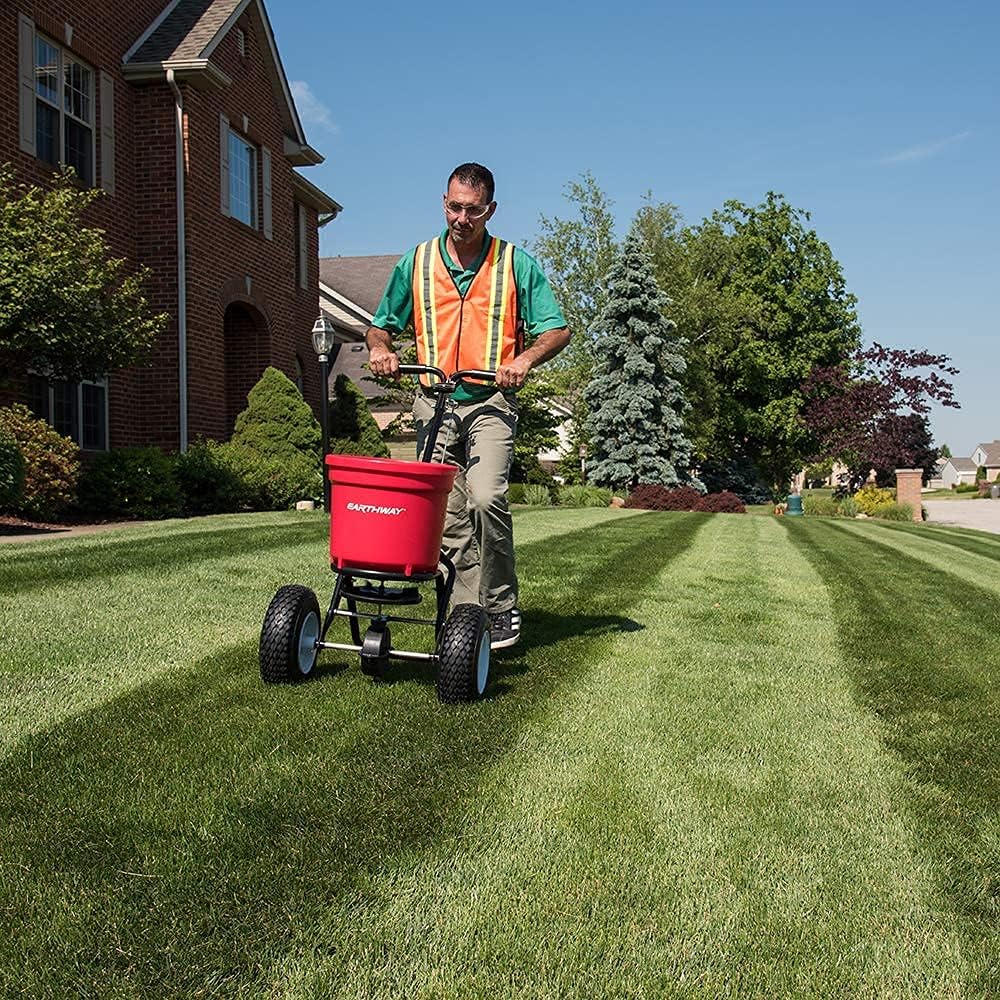 Red Heavy-Duty 50 LB Broadcast Fertilizer Spreader X737841