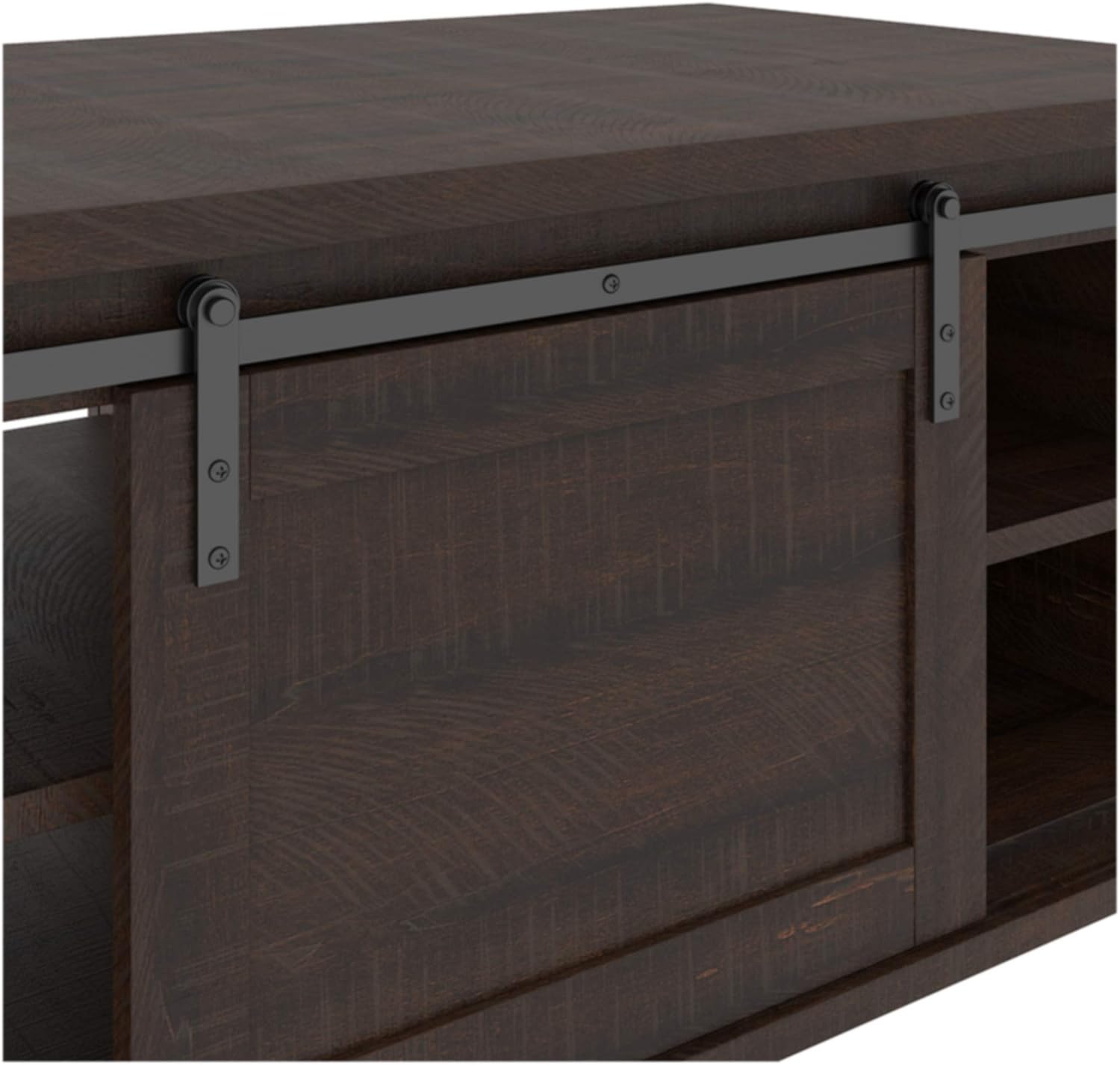 Farmhouse Rectangular Coffee Table with Sliding Barn Doors, Dark Brown R27294