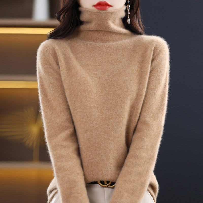 100 Pure Wool Women's Roll-neck Sweater With A Cowl Neck