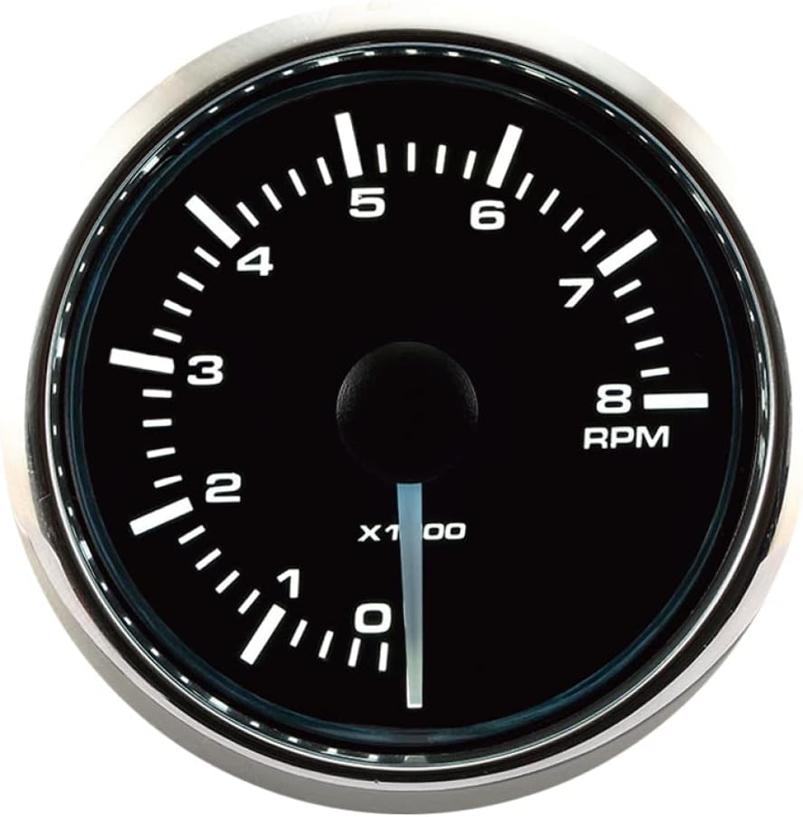 8000 RPM Universal Electronic Tachometer Gauge 2-1/16 52mm White Amber LED Black Dial Chrome Rim Pack of 2 Q5873