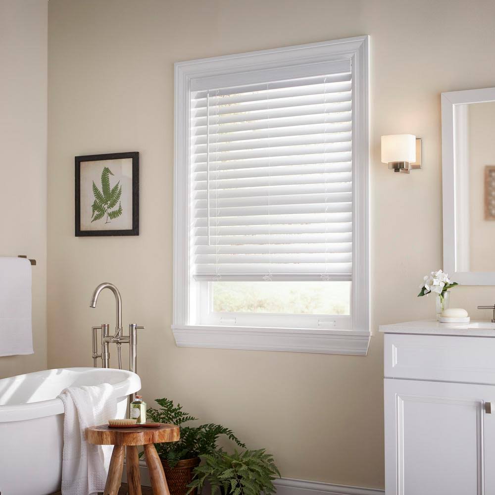White Cordless Faux Wood Blind 33 in. W x 84 in. L R88424
