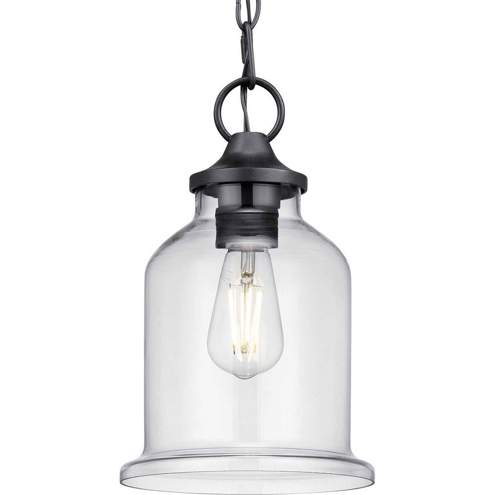 Textured Black Outdoor Pendant Light with Clear Glass Q62779