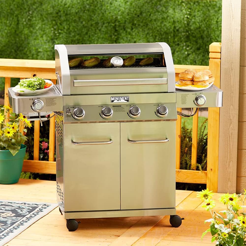 4-Burner Stainless Steel Propane Gas Grill with Side Sear Burners G54449