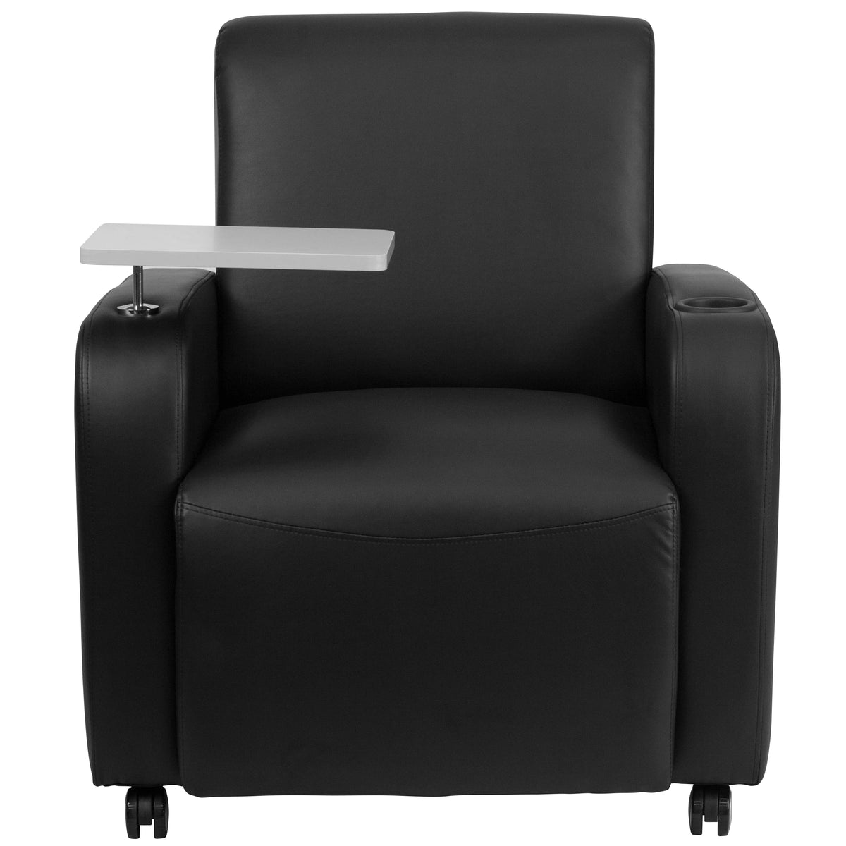 Black LeatherSoft Guest Chair with Tablet Arm and Cup Holder J376