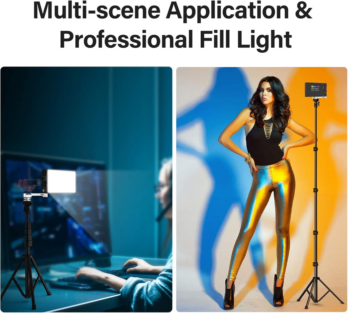 RGB Video Lighting with Portable Tripod Stand, LED Camera Light Kit, 8500K Light Panel with Aluminum Alloy Body L645