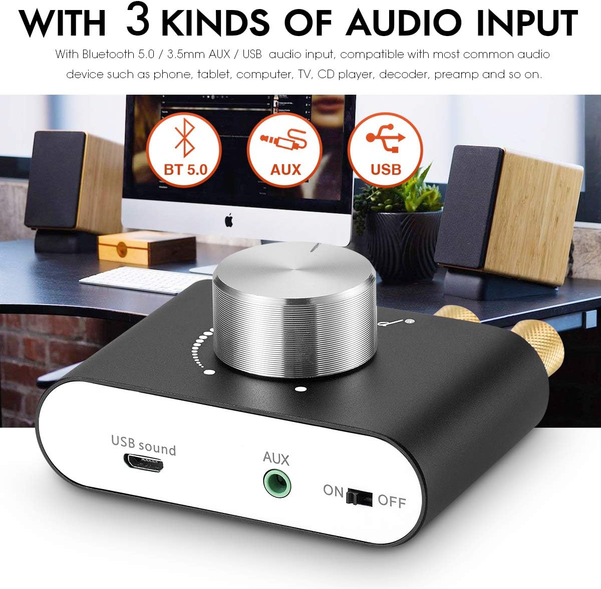 Black Bluetooth 5.0 Power Amplifier, 50W×2, Pack of 2 J2564