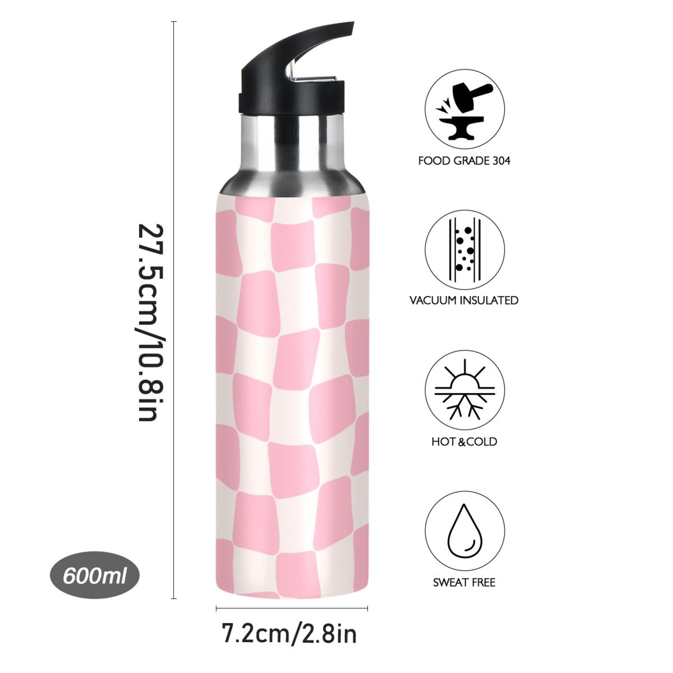 Pink Beige Lattice Stainless Steel Insulated Water Bottle W611574