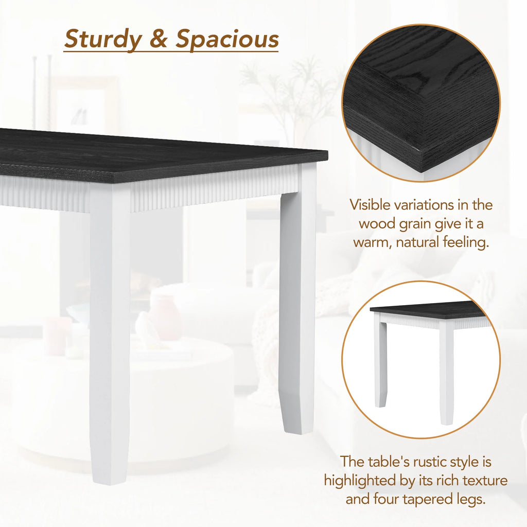 White Solid Wood 6-Piece Dining Table Set with PU Leather Chairs and Bench W52107