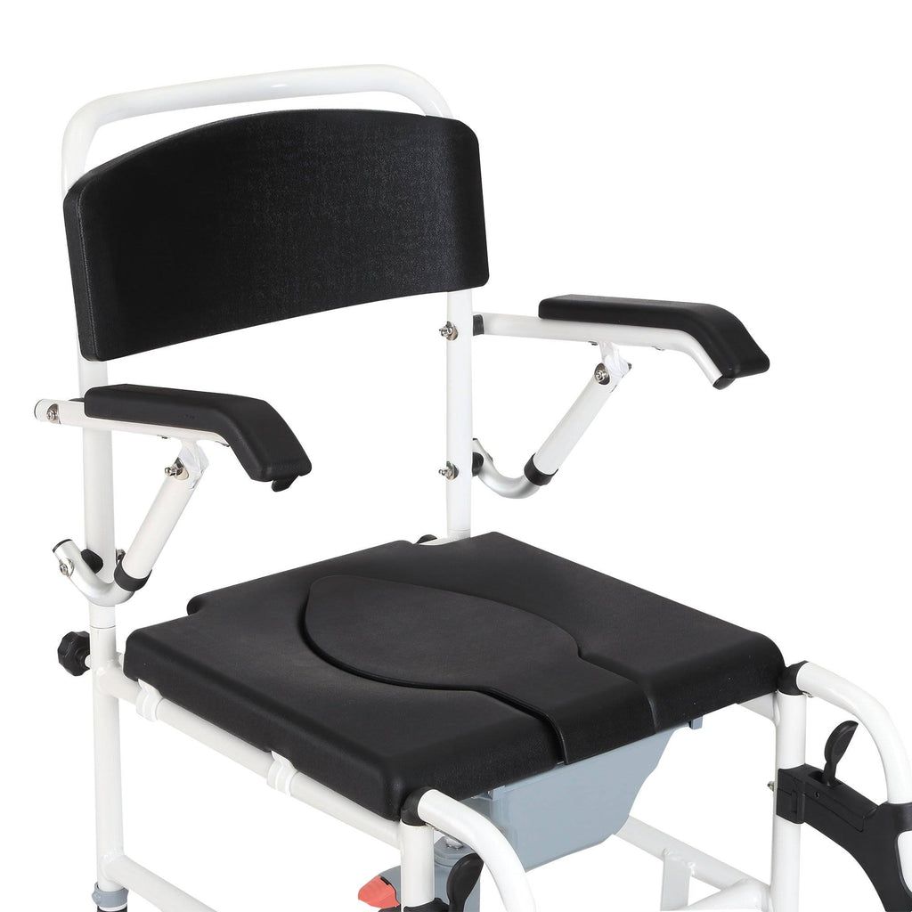 Black Commode Wheelchair with 4 Castor Wheels and Detachable Bucket D4305