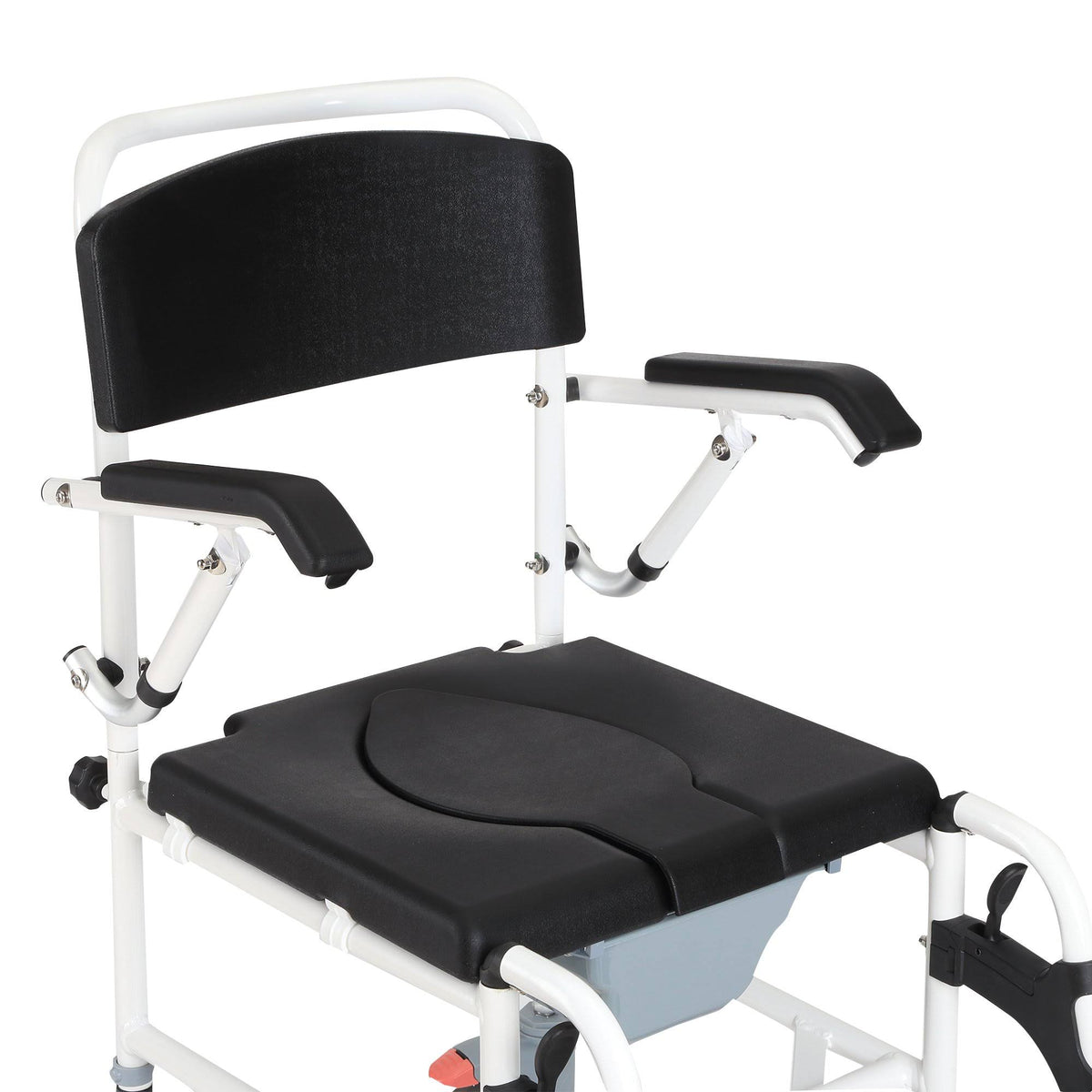 Black Commode Wheelchair with 4 Castor Wheels and Detachable Bucket D4305