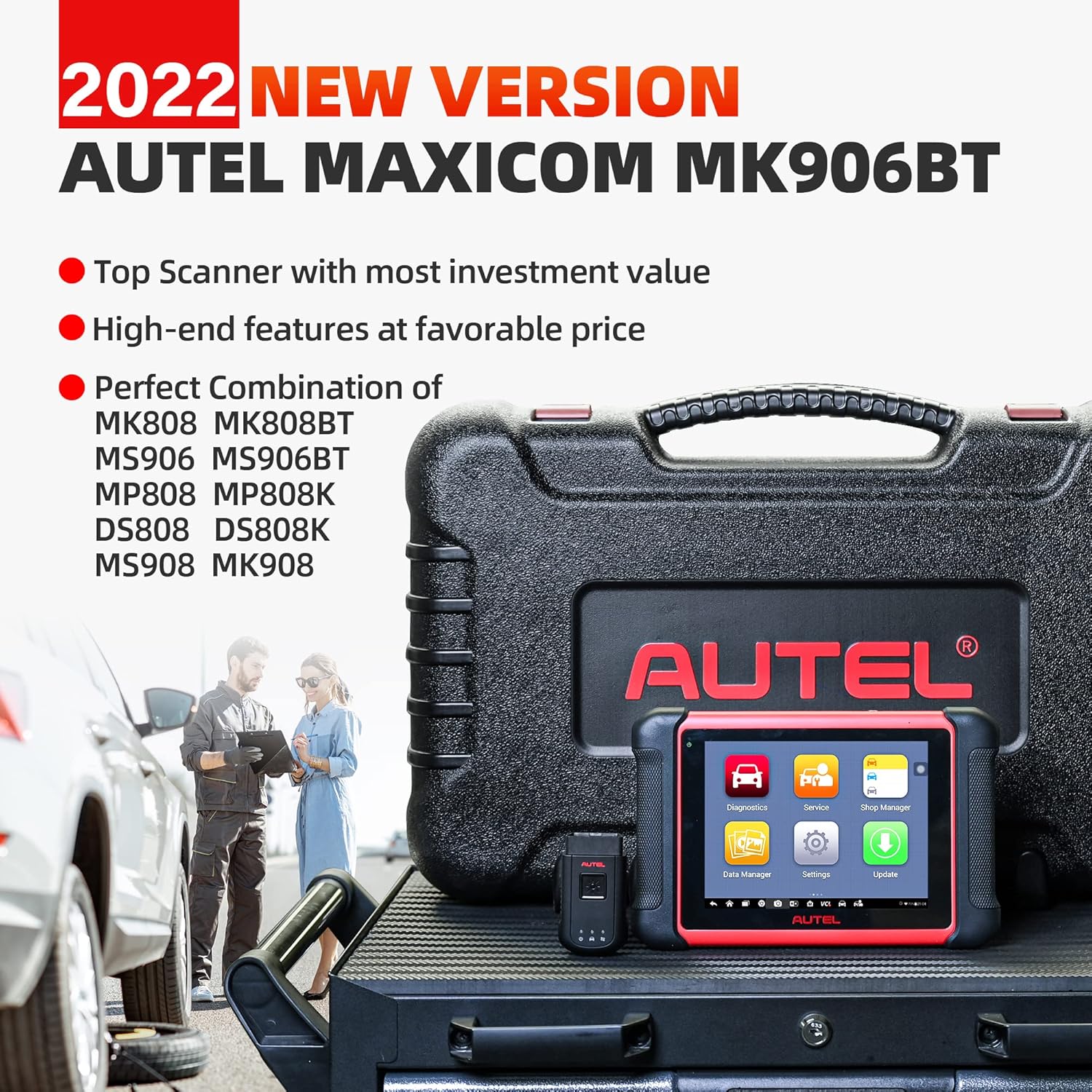 Autel Scanner MaxiCOM MK906BT with Battery Tester, 2022 Auto Scan Tool with ECU Coding, 31+ Service Functions, All Systems Diagnostics, Active Test K1920