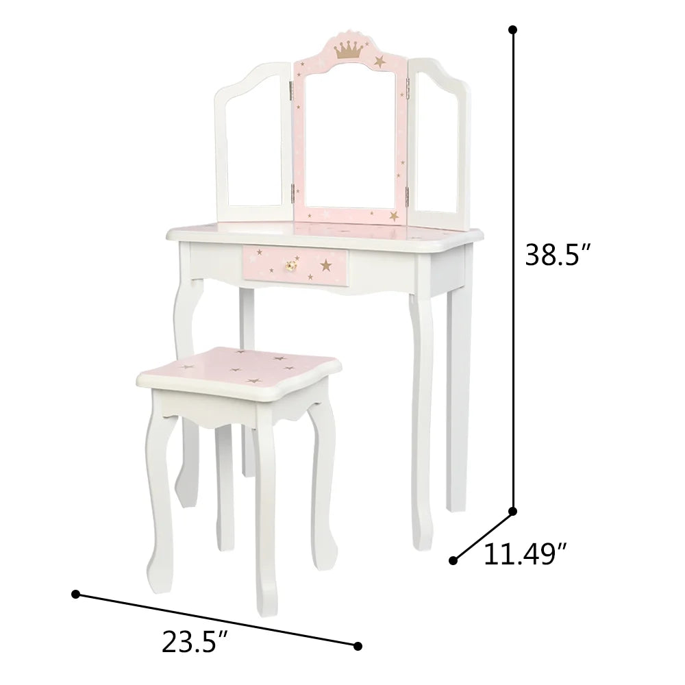 Wooden Toy Vanity Set with Wood Stool and Single Drawer B9590