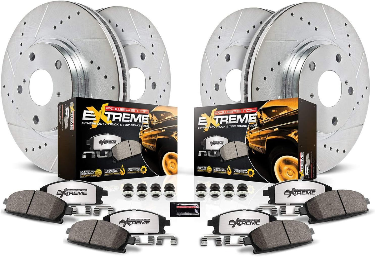 Front and Rear Carbon Fiber Ceramic Brake Kit with Drilled/Slotted Brake Rotors N790