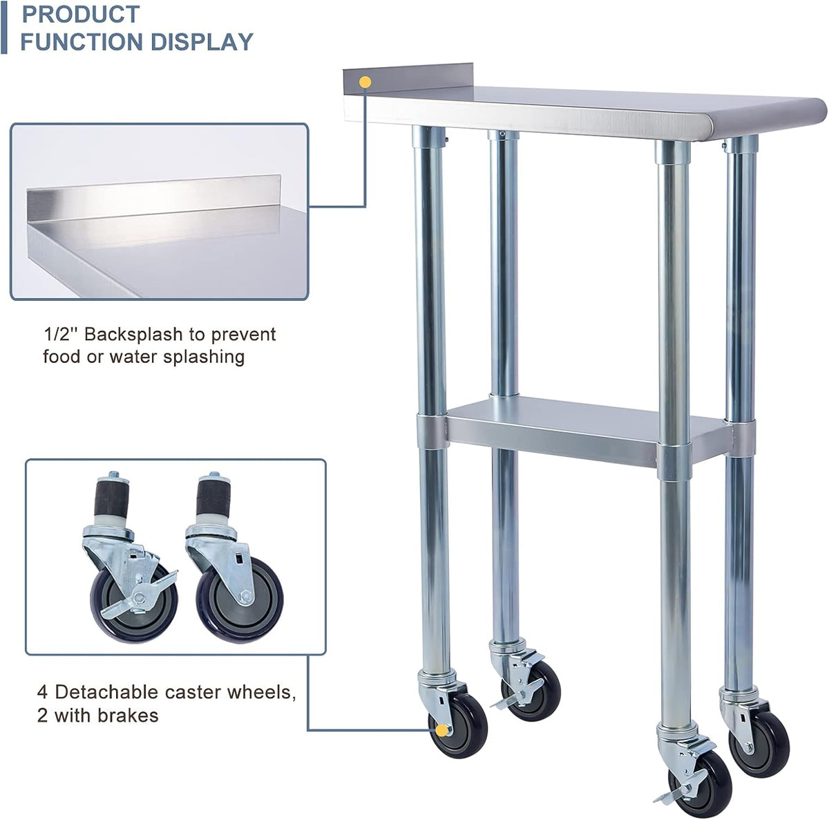 Stainless Steel 24 x 18 Inches Worktable with Backsplash W48072