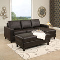 Brown Leather Reversible Sectional and Ottoman Y257