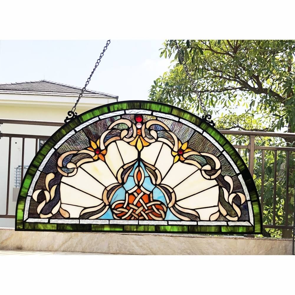 Multicolor Half-Circle Glass Window Panel B862198