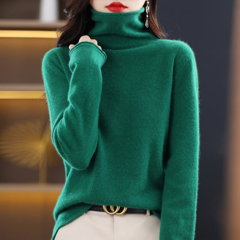 100 Pure Wool Women's Roll-neck Sweater With A Cowl Neck