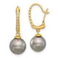 14k Yellow Gold Black Tahitian Pearl Diamond Dangle Earrings I338