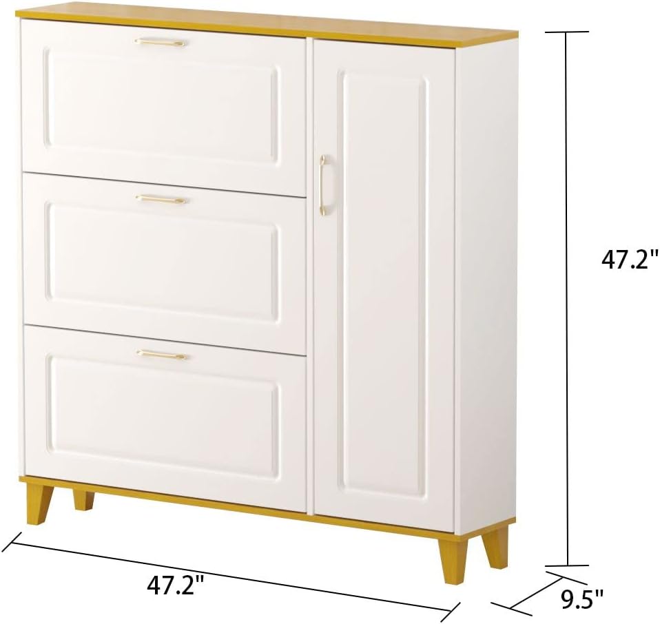 White-Walnut 3 Compartment Shoe Storage Cabinet with Locker P428910