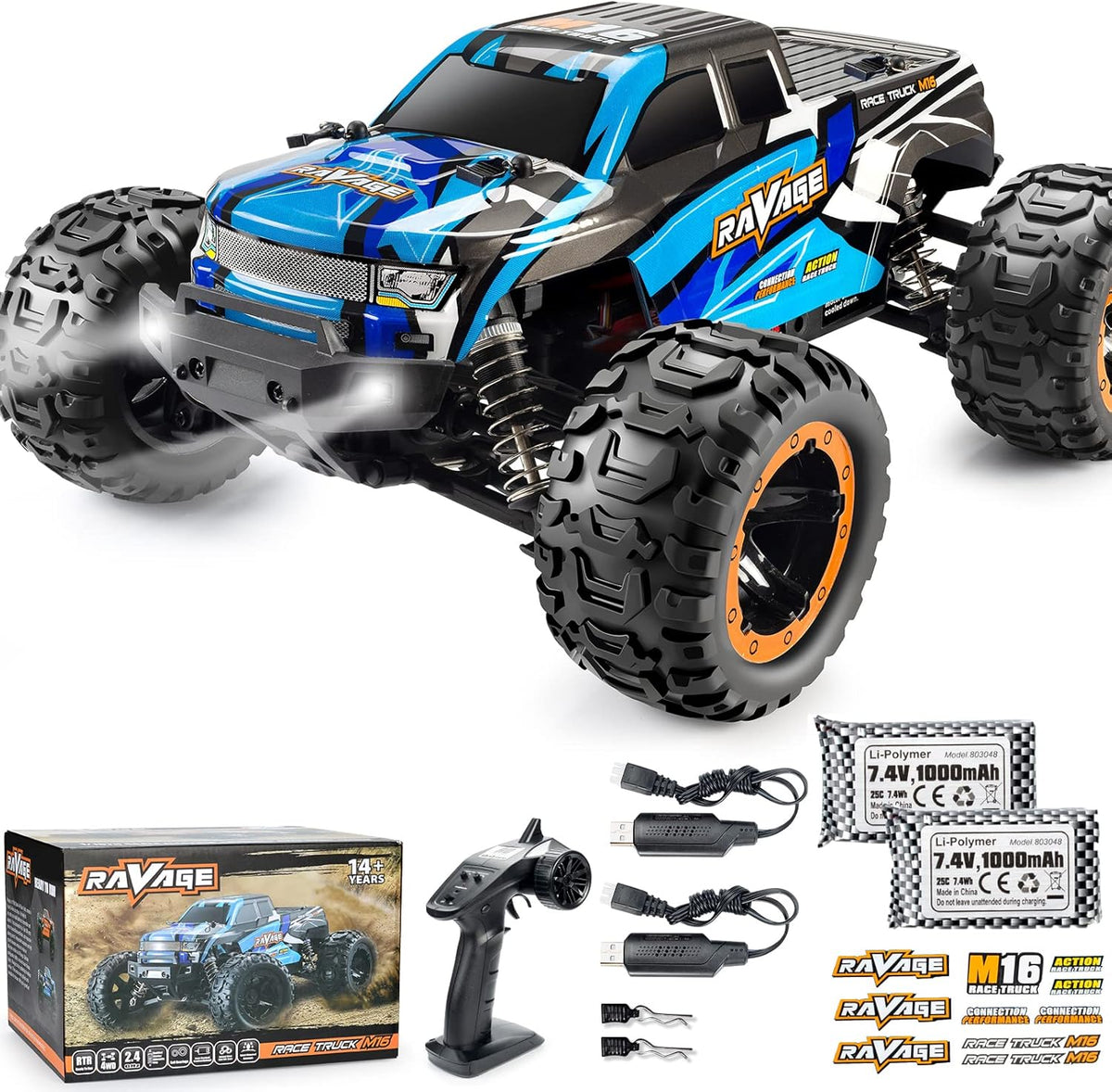 RC Cars 40km/h 2 Rechargeable Batteries 4WD Off Road Waterproof Y1245
