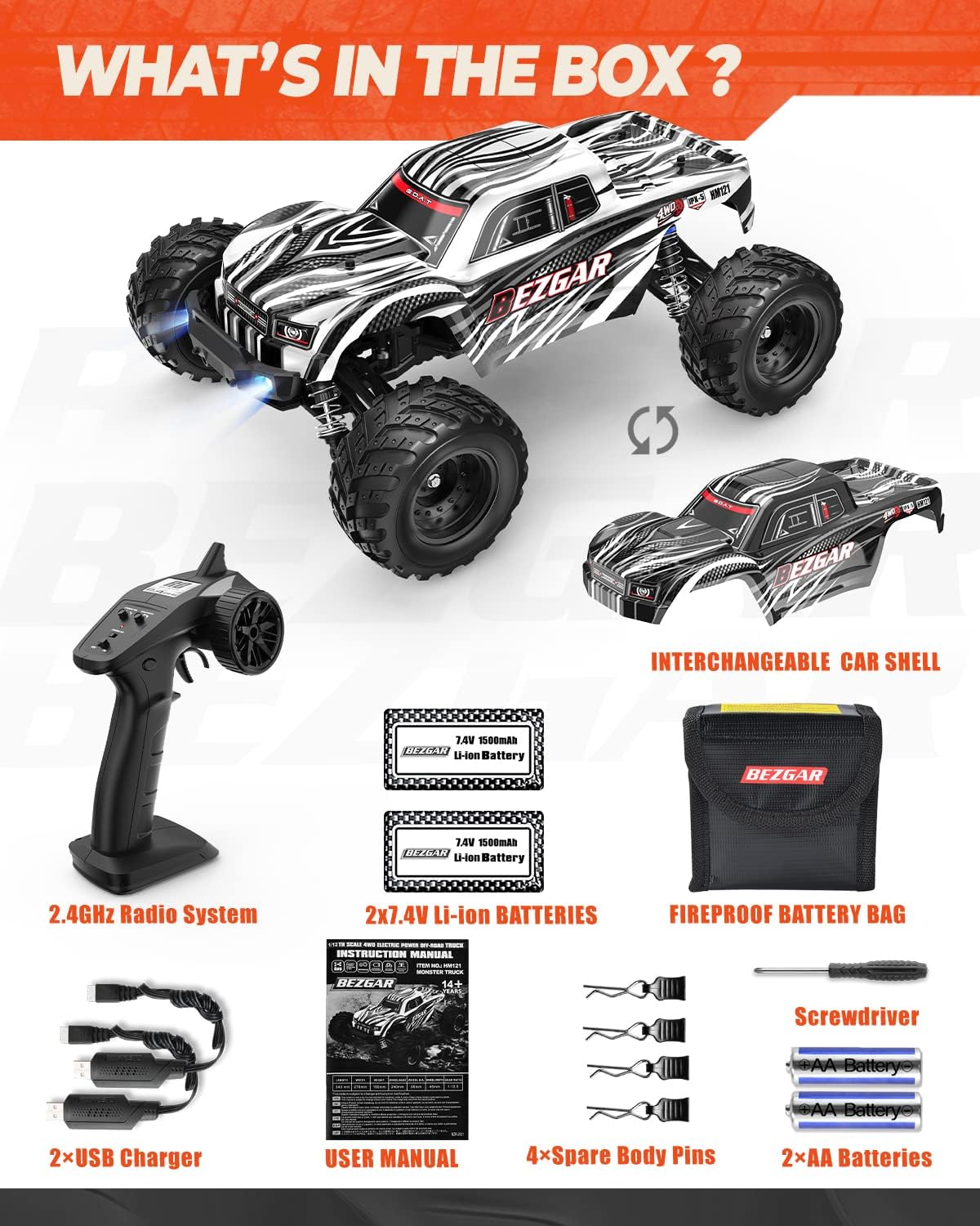 1:12 Scale 4x4 Remote Control Truck with 2 Rechargeable Batteries Z86232