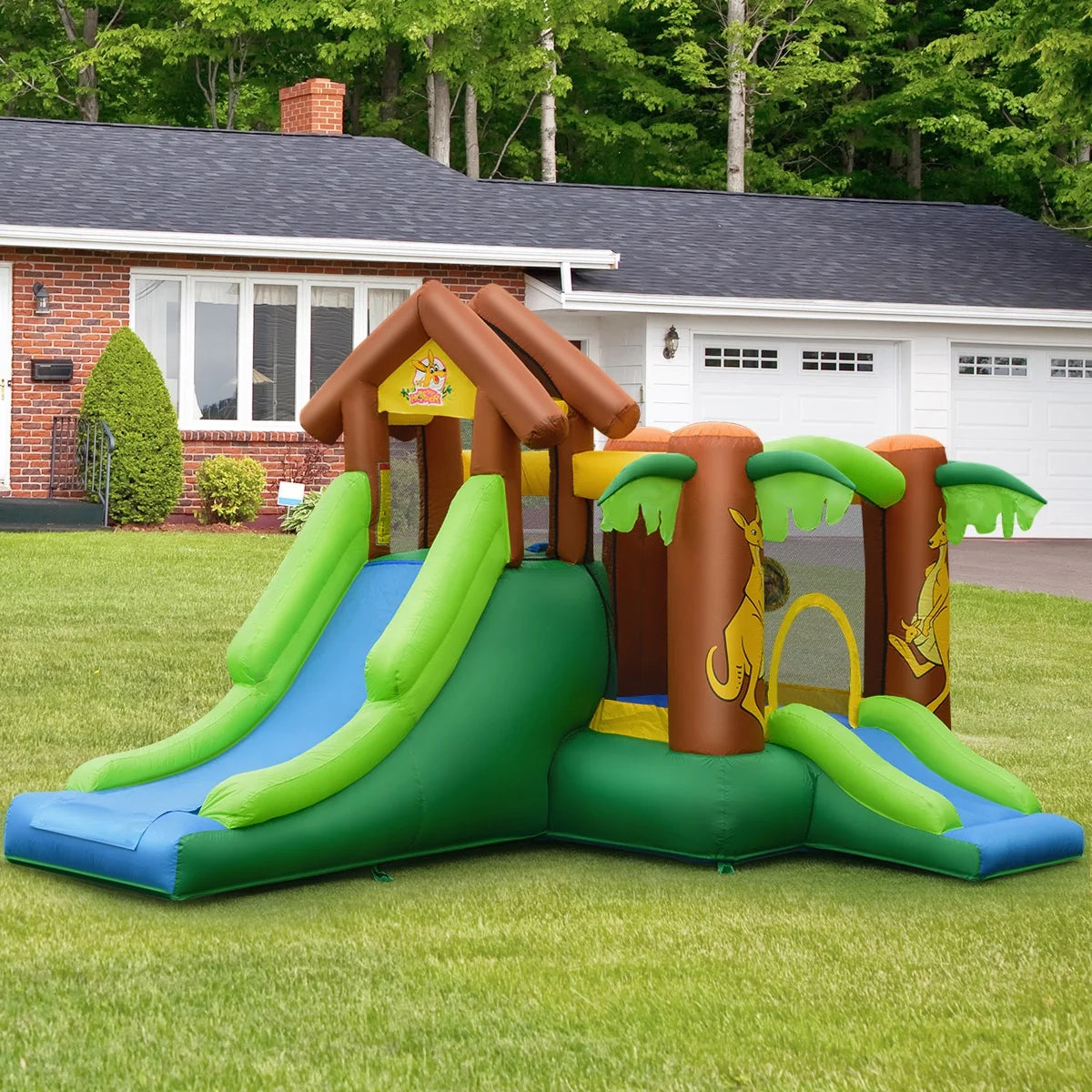 Inflatable Jungle Bounce House with Dual Slide and 750W Blower N558