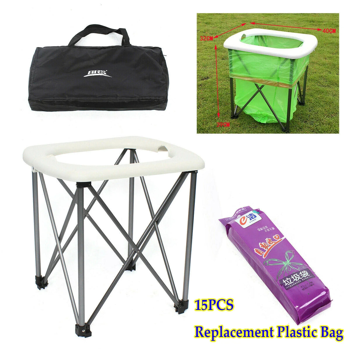 Portable Camp Toilet Commode Seat with Bags W670328