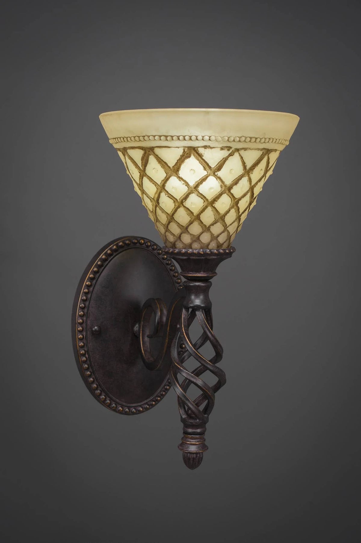 Dark Granite Finish Wall Sconce with Chocolate Icing Glass H9327