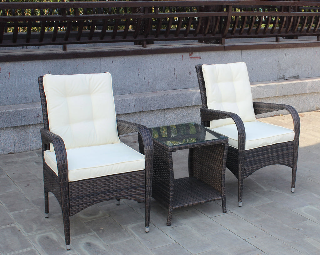 3 Piece Wicker Rattan Sectional Sofa with Beige Seat Cushions B774