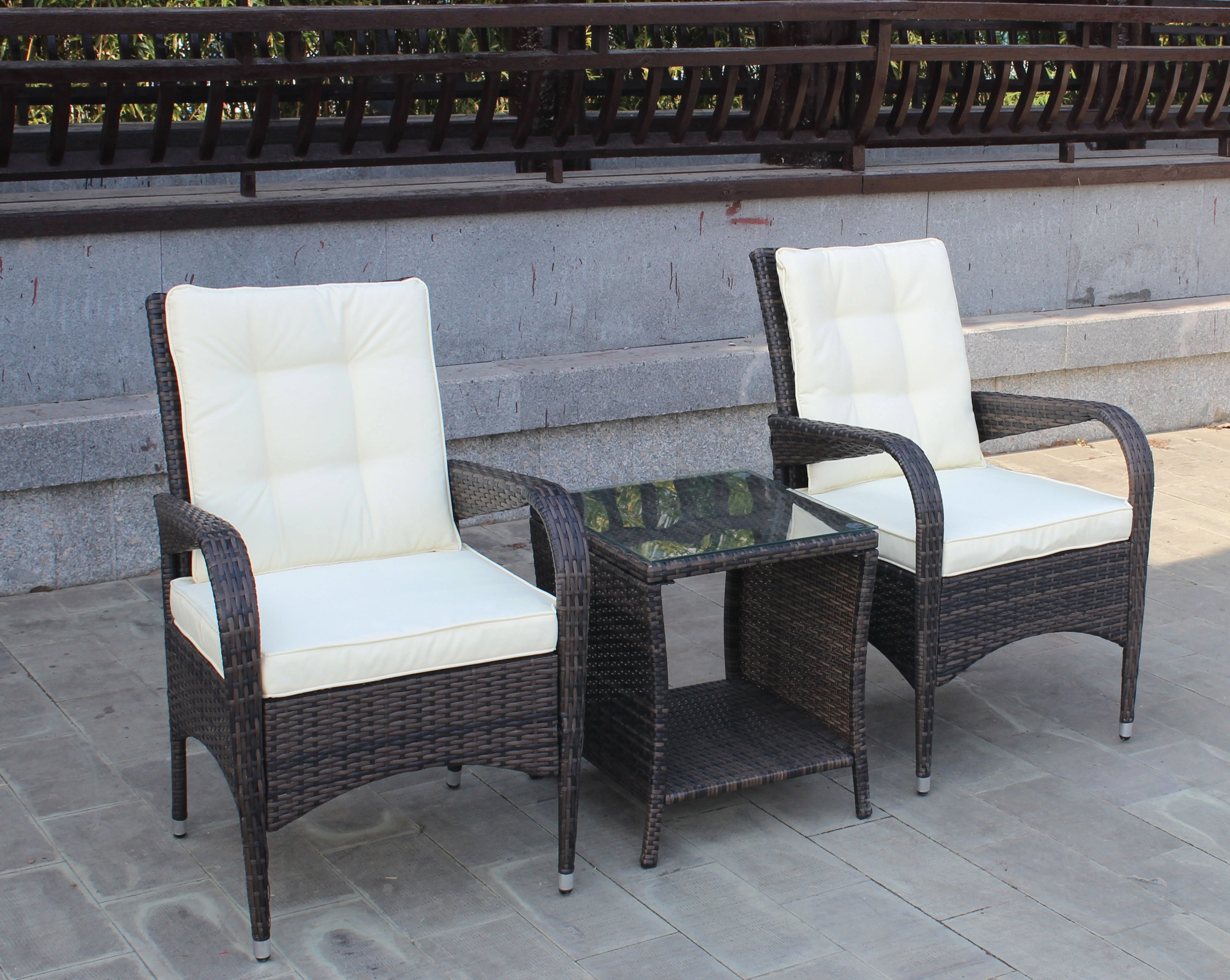 3 Piece Wicker Rattan Sectional Sofa with Beige Seat Cushions B774