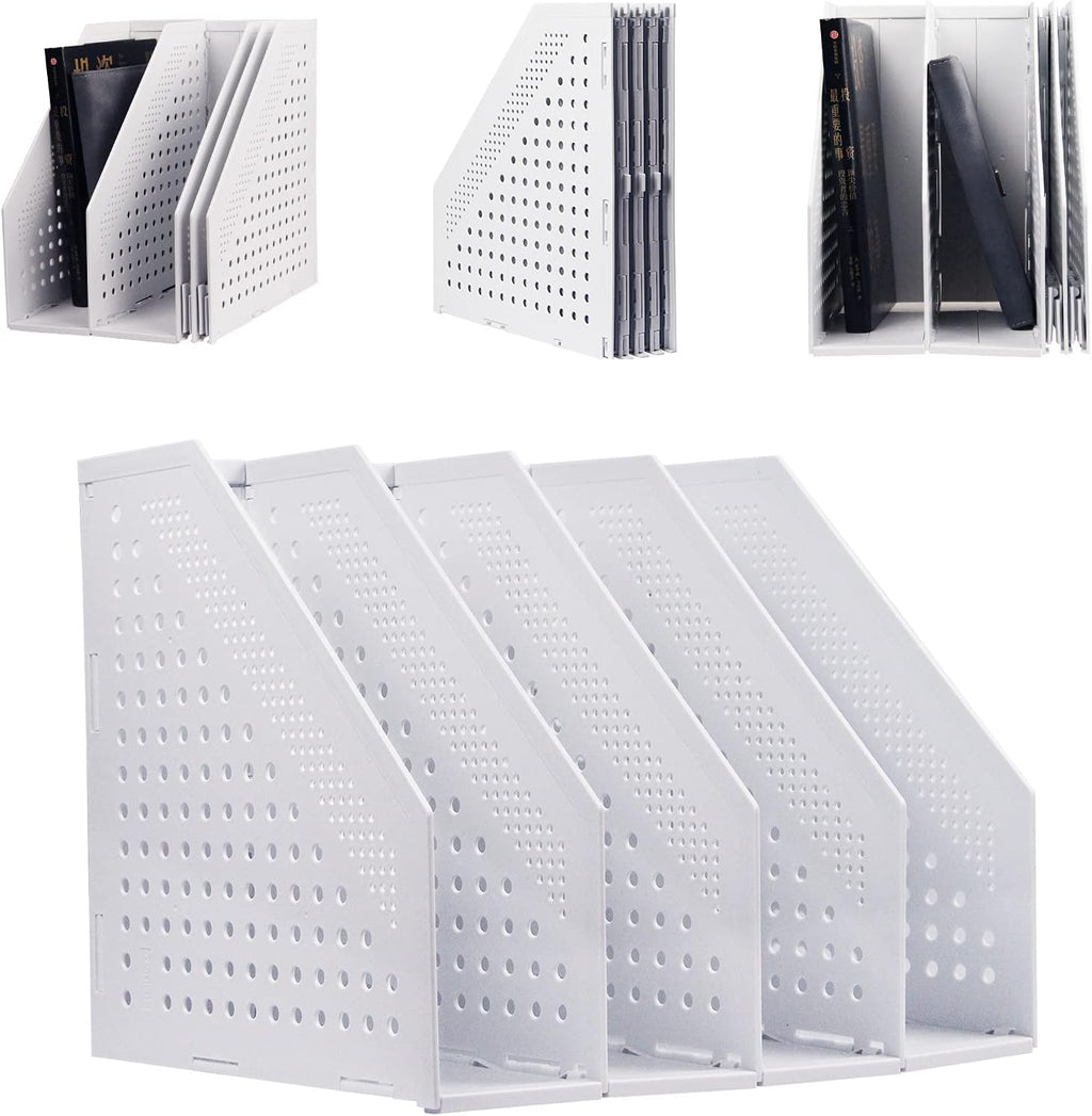 Gray 2Pcs Collapsible Magazine File Holder with 3 Vertical Compartments V606316