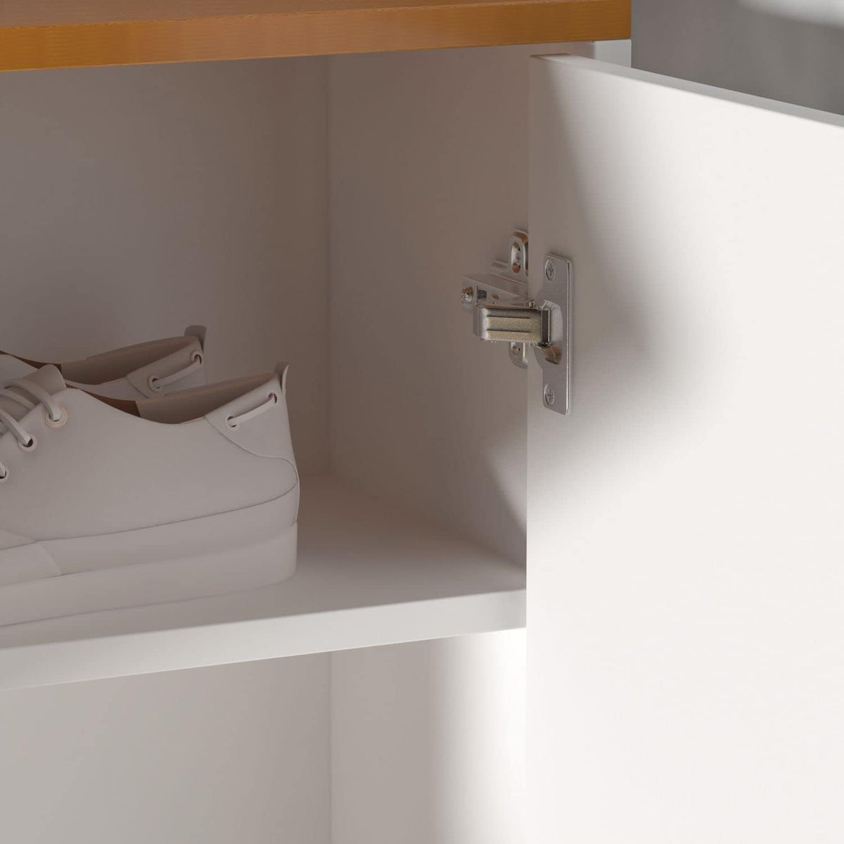 White-Walnut 3 Compartment Shoe Storage Cabinet with Locker P428910